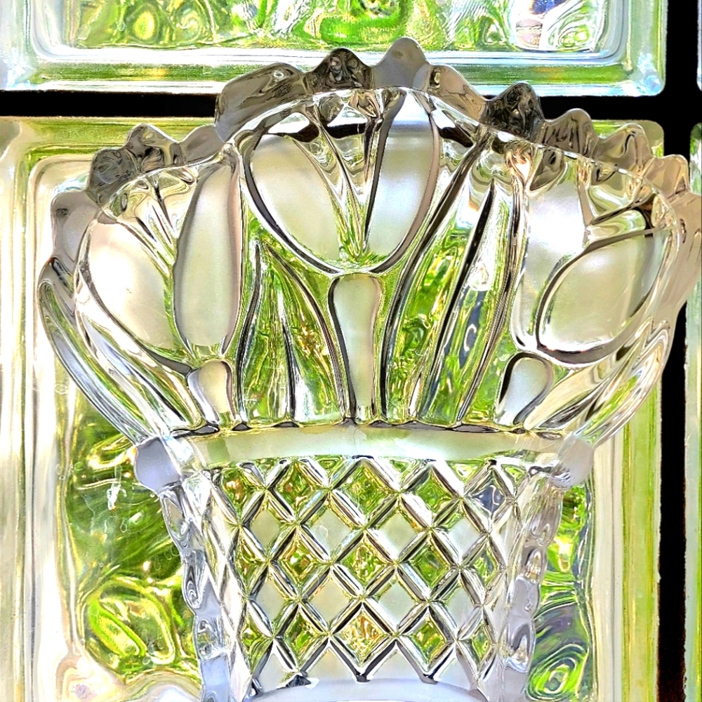 Waltherglas VTG Flower Crystal Glass Dish Satin Etched